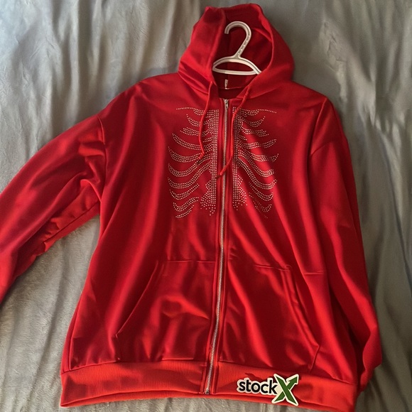 Red rhinestone hoodie L - Picture 3 of 5